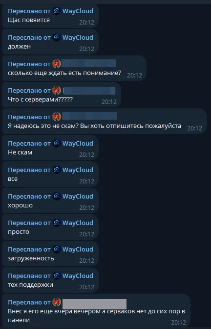 Переписка после оплаты: сервера не появились